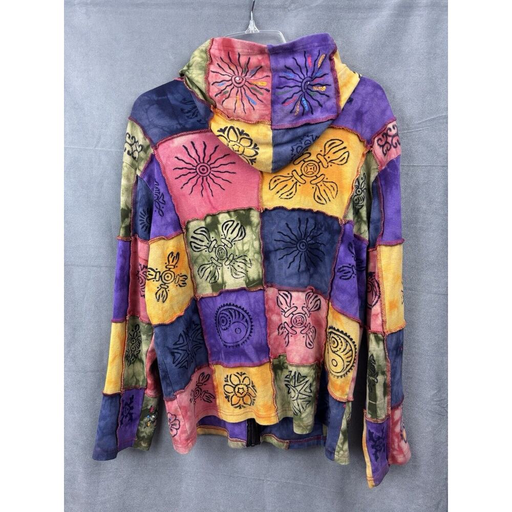 Rising International Patchwork Hoodie Jacket Womens Size L Hippie Boho Tie Dye - Picture 13 of 13